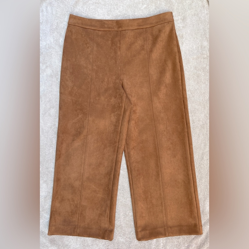 Ann Taylor Camel Suede-Look wide leg pants classic equestrian capsule wardrobe
